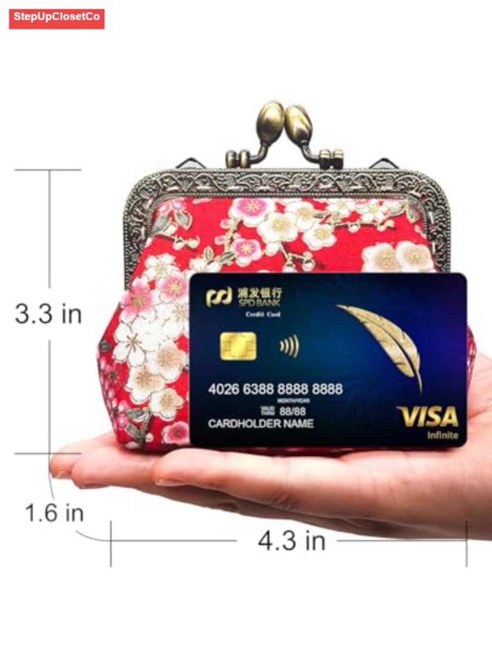 Cotton Floral Kiss Lock Coin Purse Wristlet Clutch - Picture 2 of 6